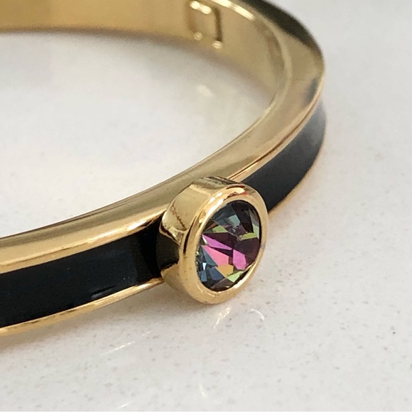 ⭐️Kate Spade⭐️Forever Gems Gold Black Hinged Bracelet Women's Bangle Jewelry - Picture 5 of 13
